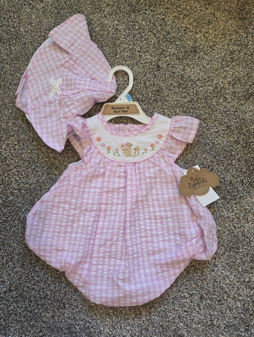 Pink Baby Romper with Matching Sun Hat